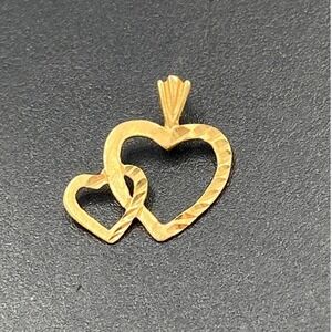 Michael Anthony 14K‎ Solid Gold Small Open Double Heart Textured Pendant Charm